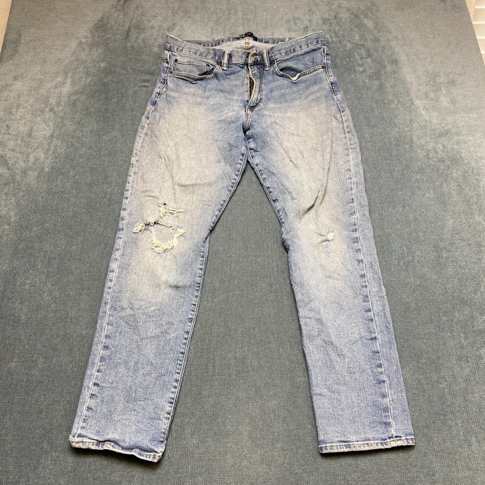 Gap Denim Jeans Men 34x30 Blue Medium Wash Distressed Low Rise Slim Fit Straight
